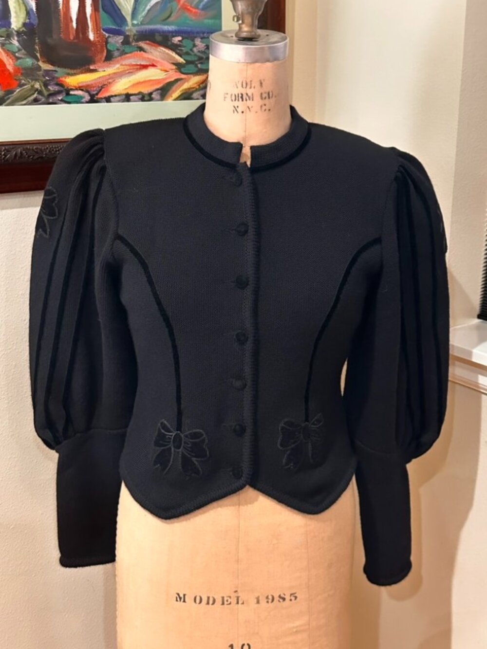 Black Wool Bavarian Trachten Cardigan Jacket by Alpentraum / Victorian Austrian